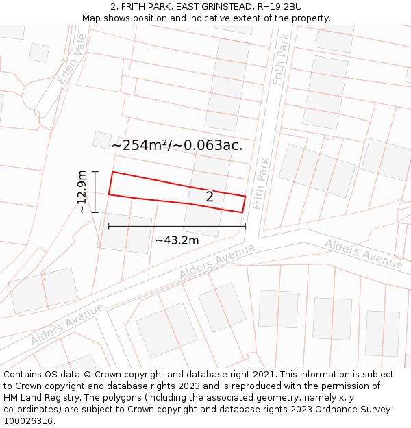 2, FRITH PARK, EAST GRINSTEAD, RH19 2BU: Plot and title map