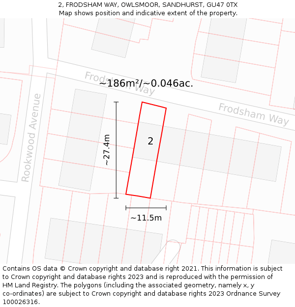 2, FRODSHAM WAY, OWLSMOOR, SANDHURST, GU47 0TX: Plot and title map