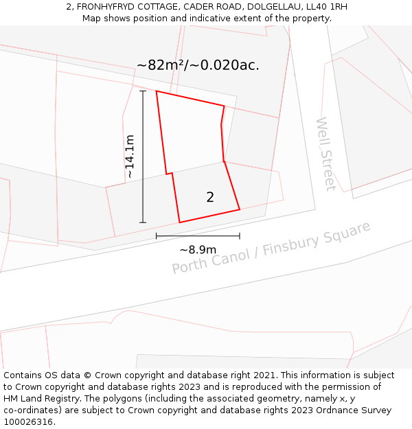 2, FRONHYFRYD COTTAGE, CADER ROAD, DOLGELLAU, LL40 1RH: Plot and title map