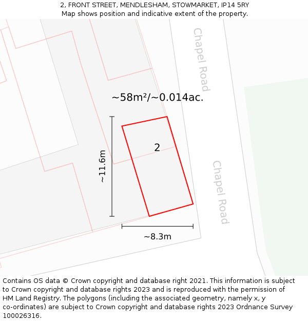2, FRONT STREET, MENDLESHAM, STOWMARKET, IP14 5RY: Plot and title map