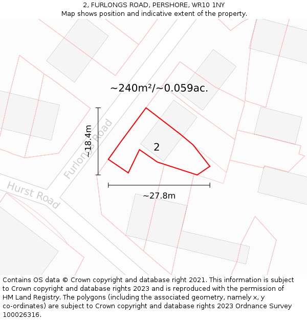 2, FURLONGS ROAD, PERSHORE, WR10 1NY: Plot and title map