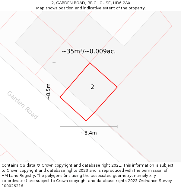 2, GARDEN ROAD, BRIGHOUSE, HD6 2AX: Plot and title map