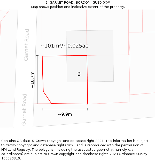 2, GARNET ROAD, BORDON, GU35 0XW: Plot and title map