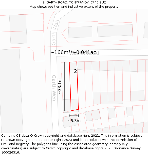 2, GARTH ROAD, TONYPANDY, CF40 2UZ: Plot and title map