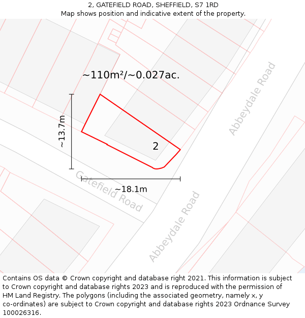 2, GATEFIELD ROAD, SHEFFIELD, S7 1RD: Plot and title map