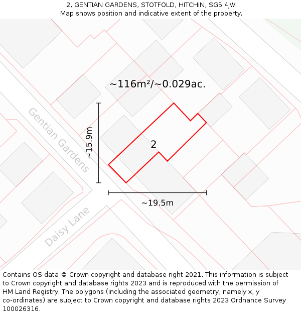 2, GENTIAN GARDENS, STOTFOLD, HITCHIN, SG5 4JW: Plot and title map