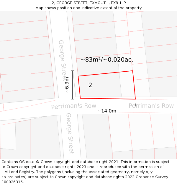 2, GEORGE STREET, EXMOUTH, EX8 1LP: Plot and title map