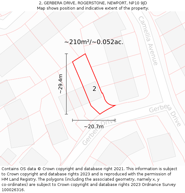 2, GERBERA DRIVE, ROGERSTONE, NEWPORT, NP10 9JD: Plot and title map