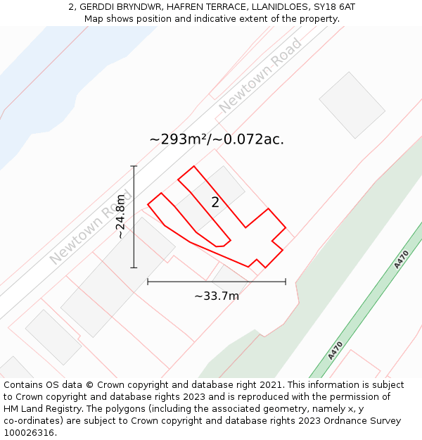 2, GERDDI BRYNDWR, HAFREN TERRACE, LLANIDLOES, SY18 6AT: Plot and title map