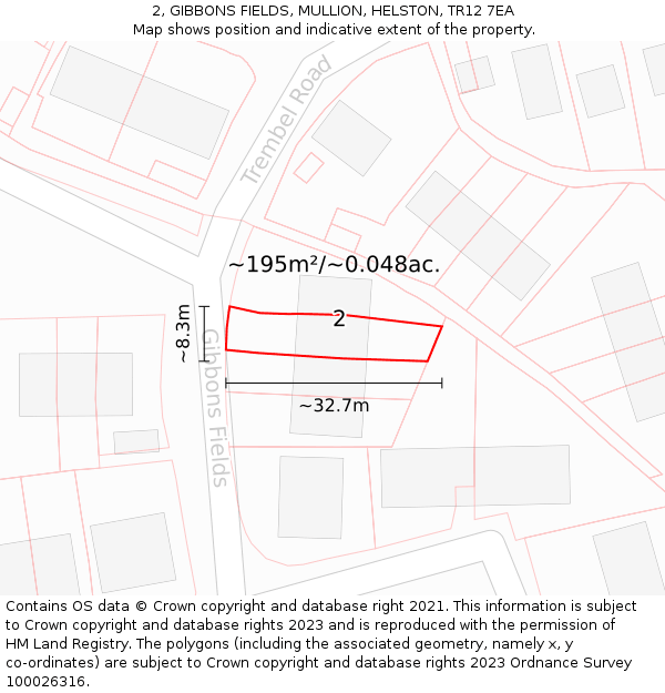 2, GIBBONS FIELDS, MULLION, HELSTON, TR12 7EA: Plot and title map