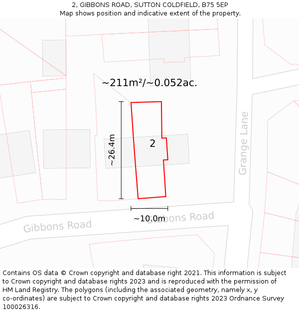 2, GIBBONS ROAD, SUTTON COLDFIELD, B75 5EP: Plot and title map