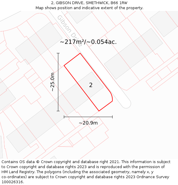 2, GIBSON DRIVE, SMETHWICK, B66 1RW: Plot and title map