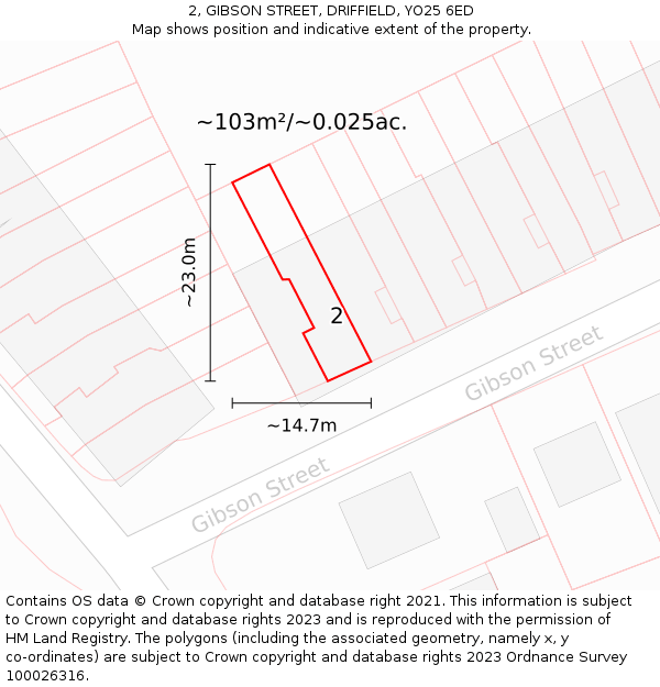 2, GIBSON STREET, DRIFFIELD, YO25 6ED: Plot and title map