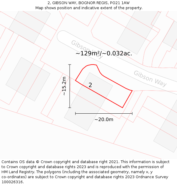 2, GIBSON WAY, BOGNOR REGIS, PO21 1AW: Plot and title map