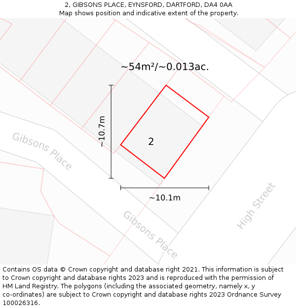2, GIBSONS PLACE, EYNSFORD, DARTFORD, DA4 0AA: Plot and title map