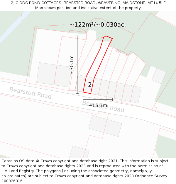 2, GIDDS POND COTTAGES, BEARSTED ROAD, WEAVERING, MAIDSTONE, ME14 5LE: Plot and title map