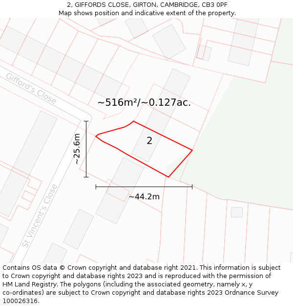 2, GIFFORDS CLOSE, GIRTON, CAMBRIDGE, CB3 0PF: Plot and title map