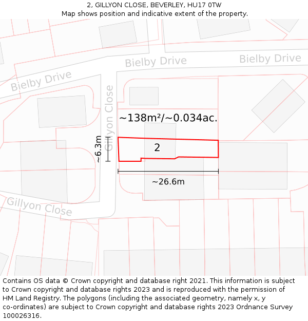 2, GILLYON CLOSE, BEVERLEY, HU17 0TW: Plot and title map