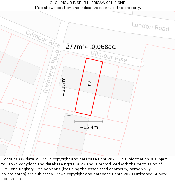 2, GILMOUR RISE, BILLERICAY, CM12 9NB: Plot and title map