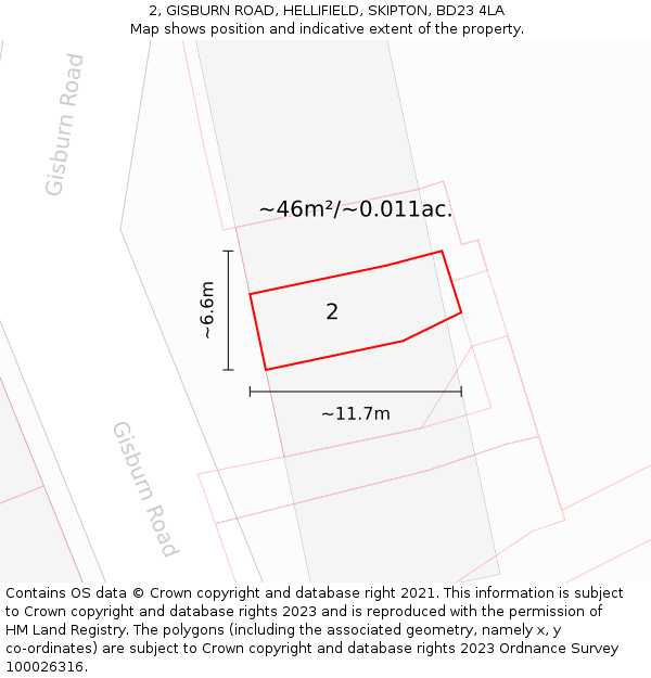 2, GISBURN ROAD, HELLIFIELD, SKIPTON, BD23 4LA: Plot and title map