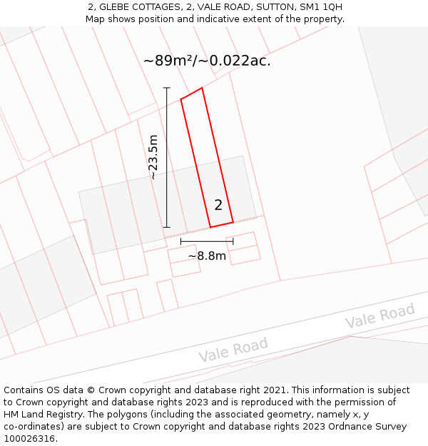2, GLEBE COTTAGES, 2, VALE ROAD, SUTTON, SM1 1QH: Plot and title map