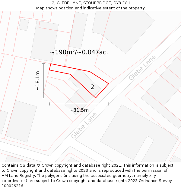 2, GLEBE LANE, STOURBRIDGE, DY8 3YH: Plot and title map