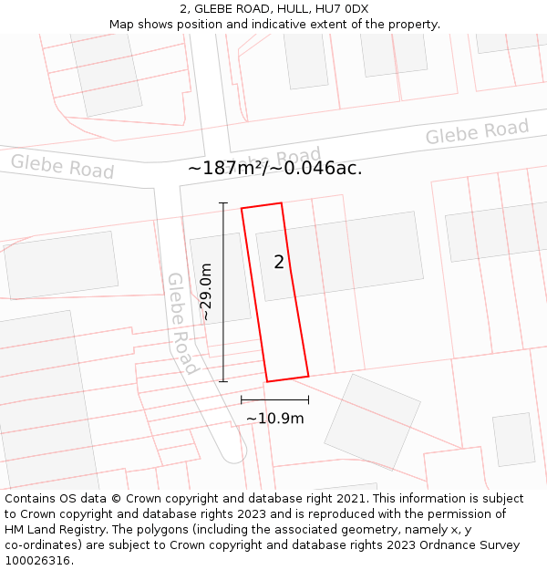 2, GLEBE ROAD, HULL, HU7 0DX: Plot and title map