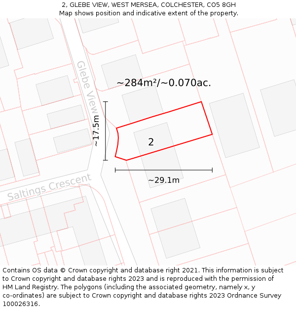 2, GLEBE VIEW, WEST MERSEA, COLCHESTER, CO5 8GH: Plot and title map