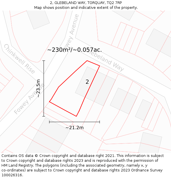 2, GLEBELAND WAY, TORQUAY, TQ2 7RP: Plot and title map