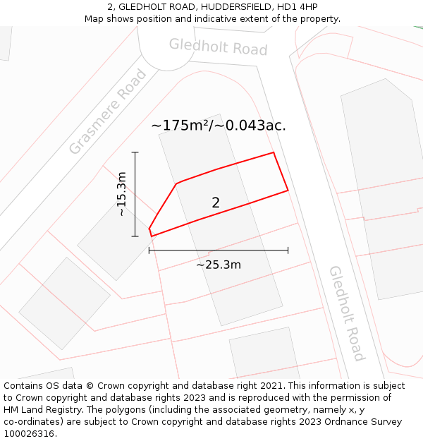 2, GLEDHOLT ROAD, HUDDERSFIELD, HD1 4HP: Plot and title map