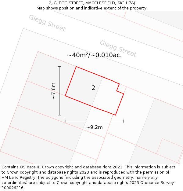 2, GLEGG STREET, MACCLESFIELD, SK11 7AJ: Plot and title map