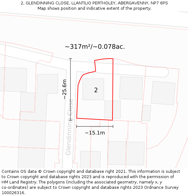 2, GLENDINNING CLOSE, LLANTILIO PERTHOLEY, ABERGAVENNY, NP7 6PS: Plot and title map