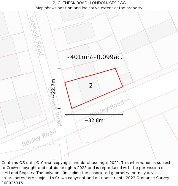 2, GLENESK ROAD, LONDON, SE9 1AG: Plot and title map