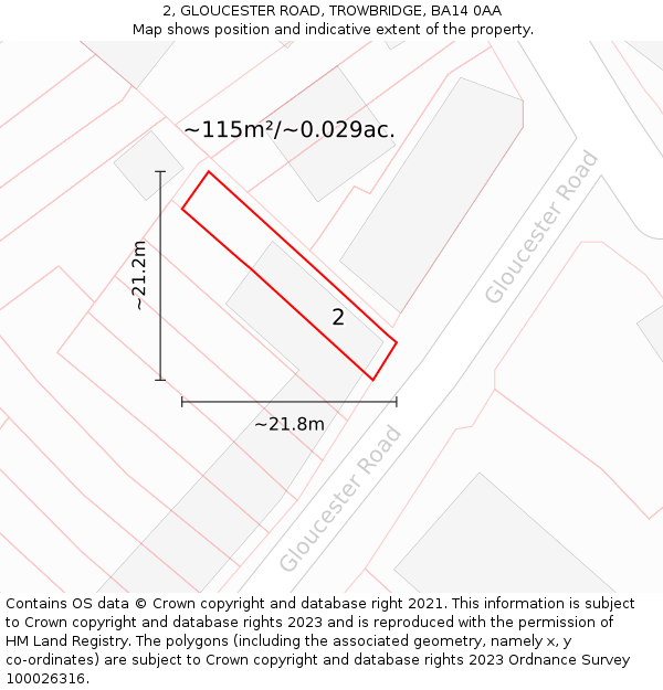 2, GLOUCESTER ROAD, TROWBRIDGE, BA14 0AA: Plot and title map