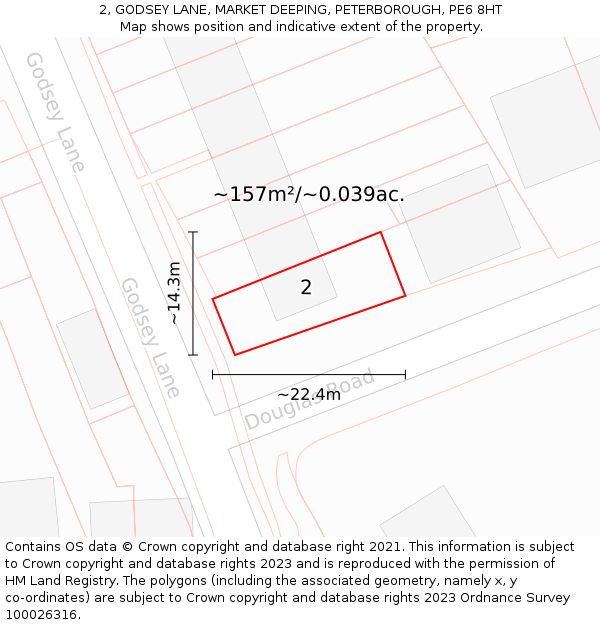 2, GODSEY LANE, MARKET DEEPING, PETERBOROUGH, PE6 8HT: Plot and title map