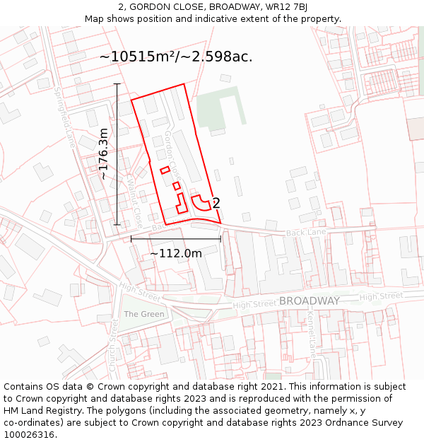 2, GORDON CLOSE, BROADWAY, WR12 7BJ: Plot and title map