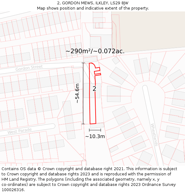 2, GORDON MEWS, ILKLEY, LS29 8JW: Plot and title map