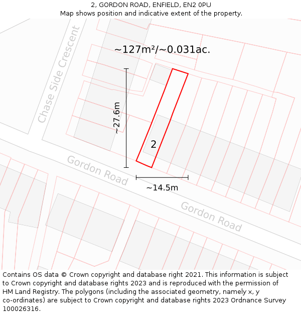 2, GORDON ROAD, ENFIELD, EN2 0PU: Plot and title map