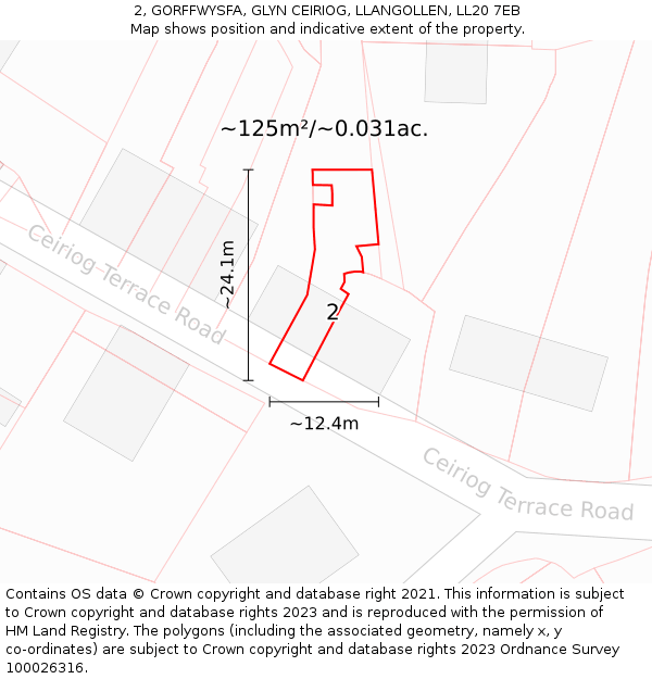 2, GORFFWYSFA, GLYN CEIRIOG, LLANGOLLEN, LL20 7EB: Plot and title map