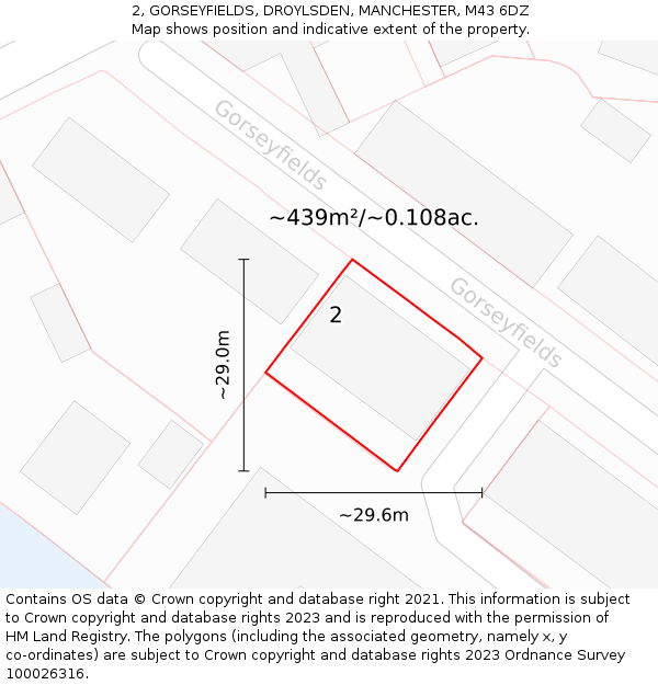 2, GORSEYFIELDS, DROYLSDEN, MANCHESTER, M43 6DZ: Plot and title map