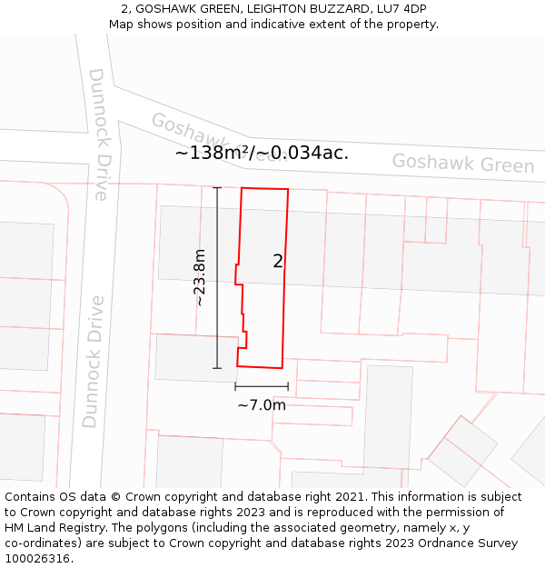 2, GOSHAWK GREEN, LEIGHTON BUZZARD, LU7 4DP: Plot and title map