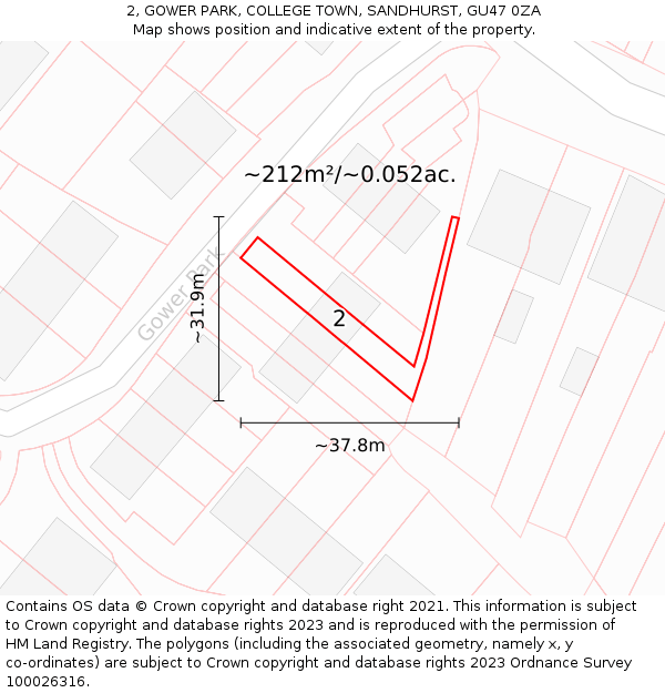 2, GOWER PARK, COLLEGE TOWN, SANDHURST, GU47 0ZA: Plot and title map