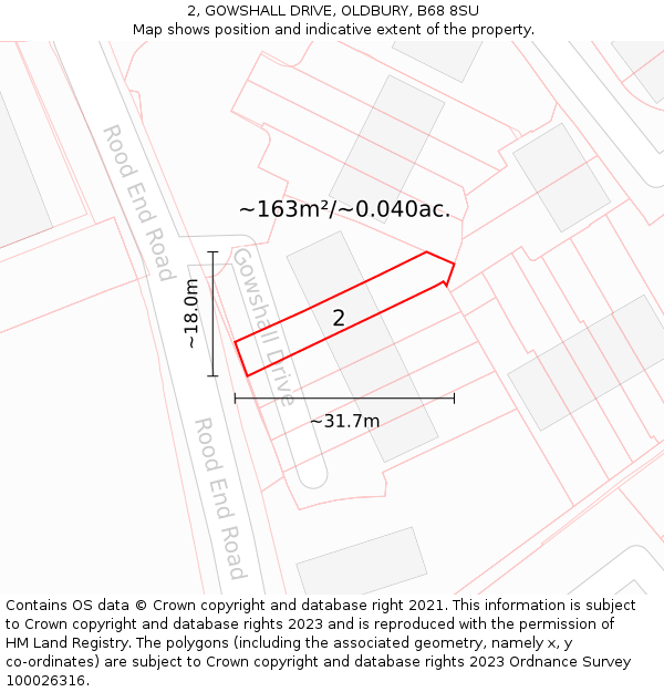 2, GOWSHALL DRIVE, OLDBURY, B68 8SU: Plot and title map