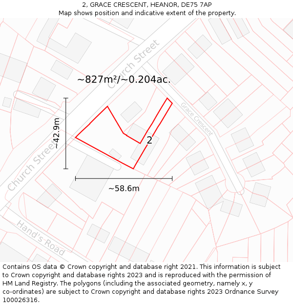 2, GRACE CRESCENT, HEANOR, DE75 7AP: Plot and title map
