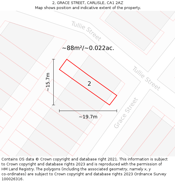 2, GRACE STREET, CARLISLE, CA1 2AZ: Plot and title map