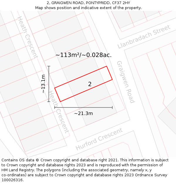 2, GRAIGWEN ROAD, PONTYPRIDD, CF37 2HY: Plot and title map