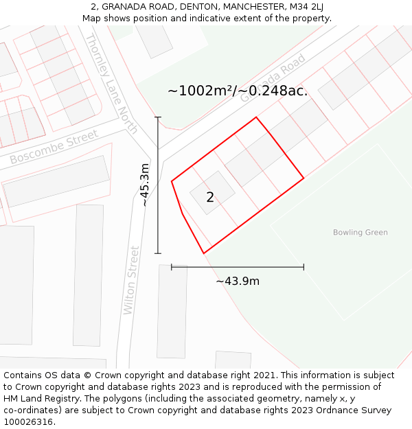 2, GRANADA ROAD, DENTON, MANCHESTER, M34 2LJ: Plot and title map