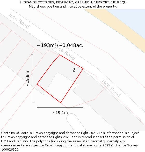 2, GRANGE COTTAGES, ISCA ROAD, CAERLEON, NEWPORT, NP18 1QL: Plot and title map