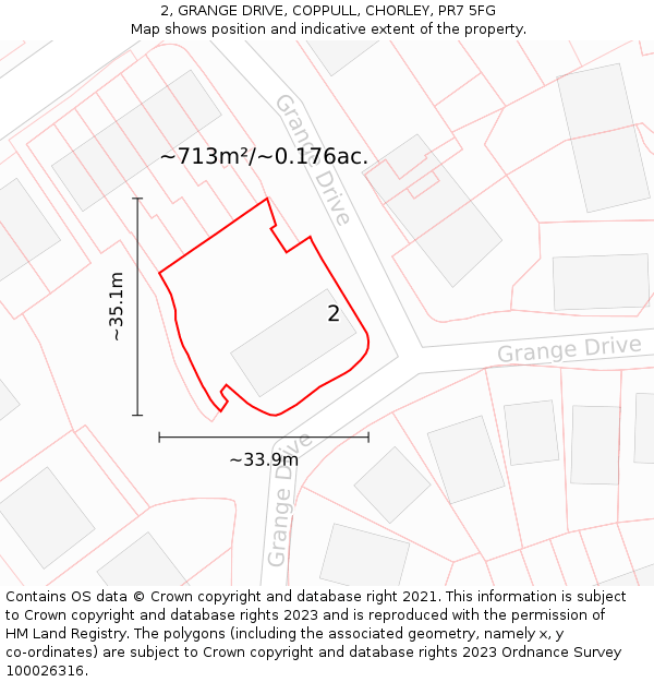 2, GRANGE DRIVE, COPPULL, CHORLEY, PR7 5FG: Plot and title map