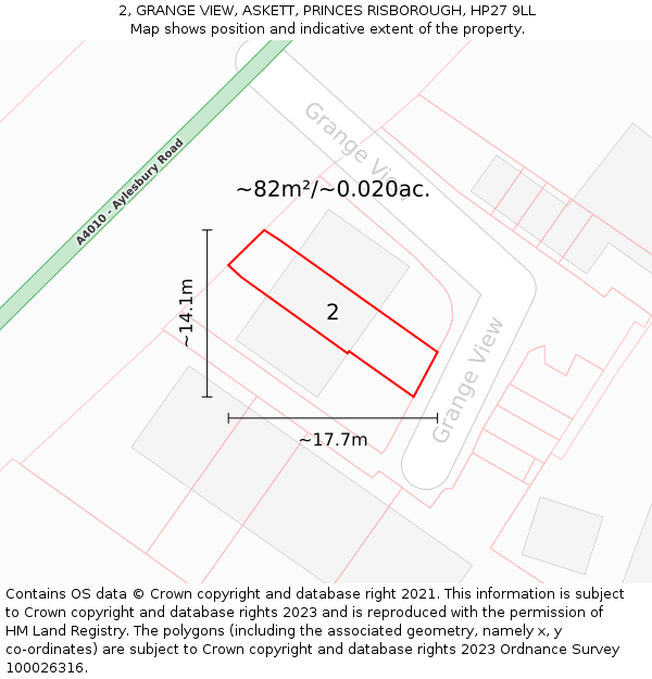 2, GRANGE VIEW, ASKETT, PRINCES RISBOROUGH, HP27 9LL: Plot and title map